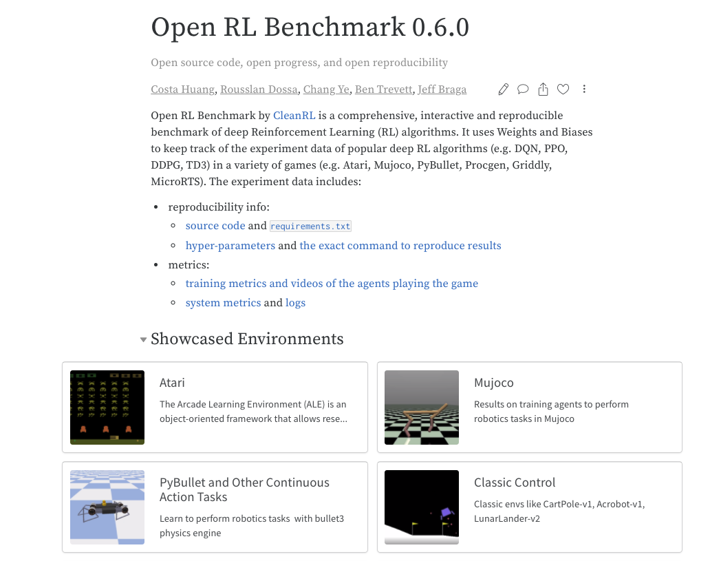 詳細はこちら: http://wandb.me/openrl-benchmark-report